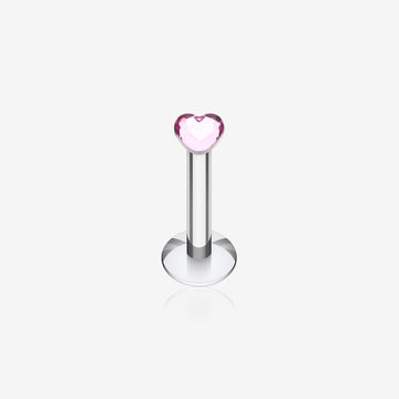 Heart Gem Top Internally Threaded Labret-Pink